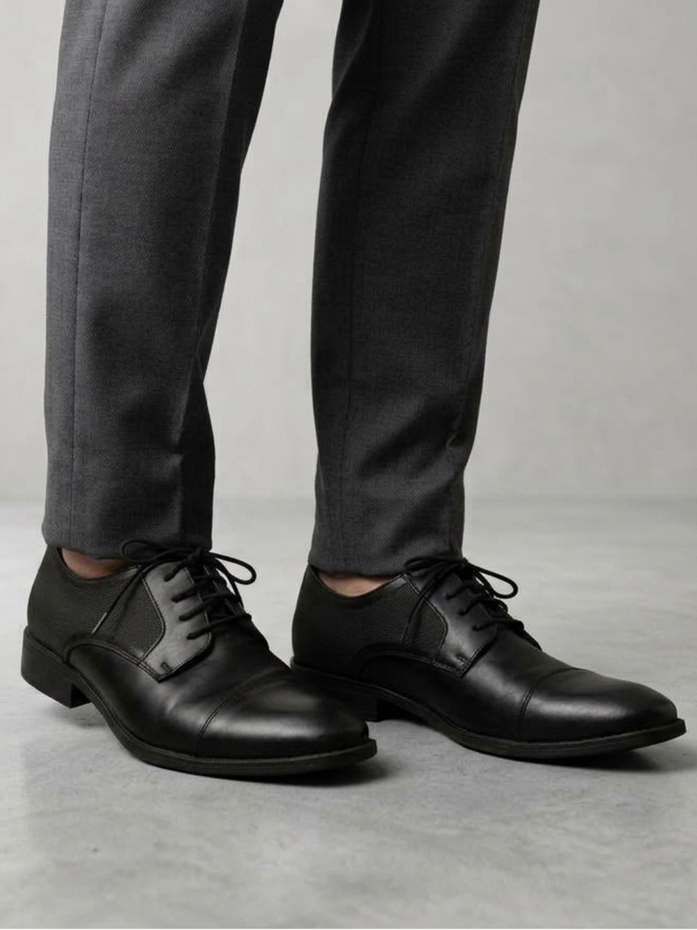 Men's Black Cap-Toe Derby Dress Shoes
